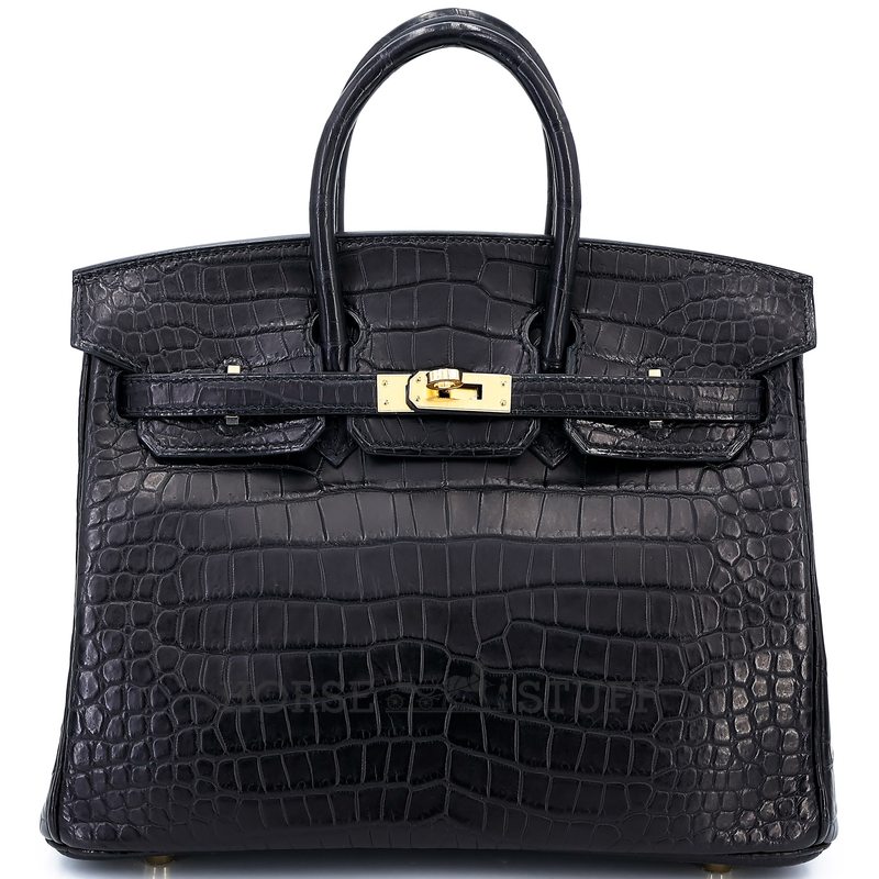 Hermès Birkin 25 Black Matte Crocodile Porosus GHW