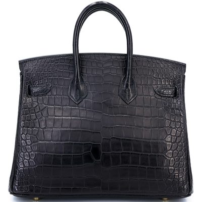 Hermès Birkin 25 Black Matte Crocodile Porosus GHW