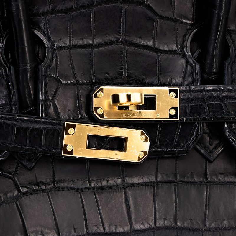 Hermès Birkin 25 Black Matte Crocodile Porosus GHW