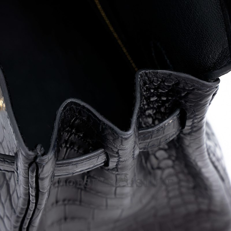 Hermès Birkin 25 Black Matte Crocodile Porosus GHW