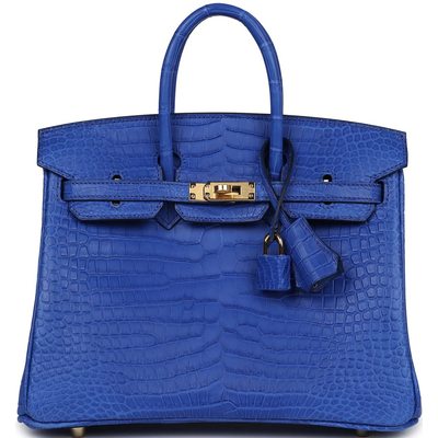 Hermès Birkin 25 Blue Royal Matte Crocodile Porosus GHW