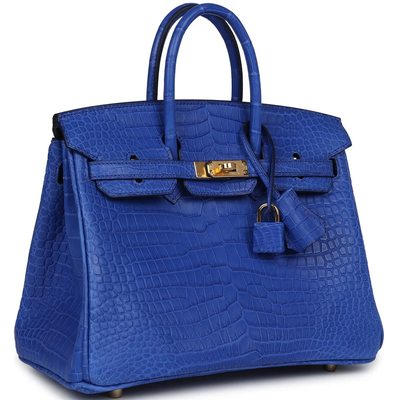 Hermès Birkin 25 Blue Royal Matte Crocodile Porosus GHW