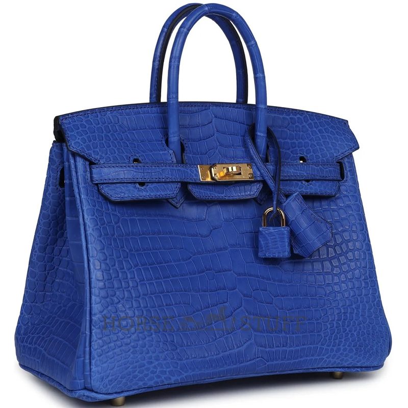 Hermès Birkin 25 Blue Royal Matte Crocodile Porosus GHW