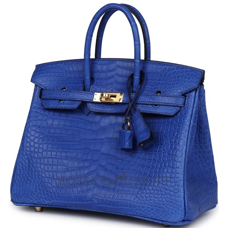Hermès Birkin 25 Blue Royal Matte Crocodile Porosus GHW
