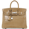 Hermès Birkin 25 Ficelle Lisse Crocodile Porosus White 18K Gold, Diamonds