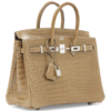 Hermès Birkin 25 Ficelle Lisse Crocodile Porosus White 18K Gold, Diamonds