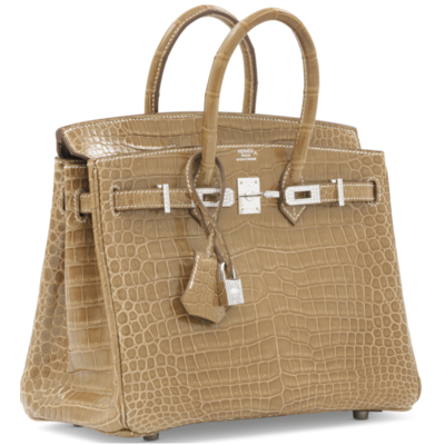 Hermès Birkin 25 Ficelle Lisse Crocodile Porosus White 18K Gold, Diamonds
