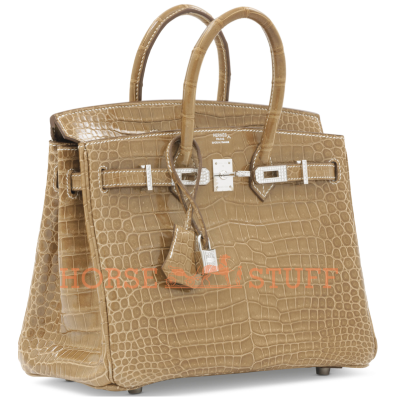 Hermès Birkin 25 Ficelle Lisse Crocodile Porosus White 18K Gold, Diamonds