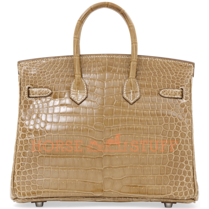 Hermès Birkin 25 Ficelle Lisse Crocodile Porosus White 18K Gold, Diamonds