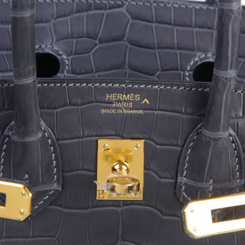 Hermès Birkin 25 Graphite Matte Crocodile Porosus GHW