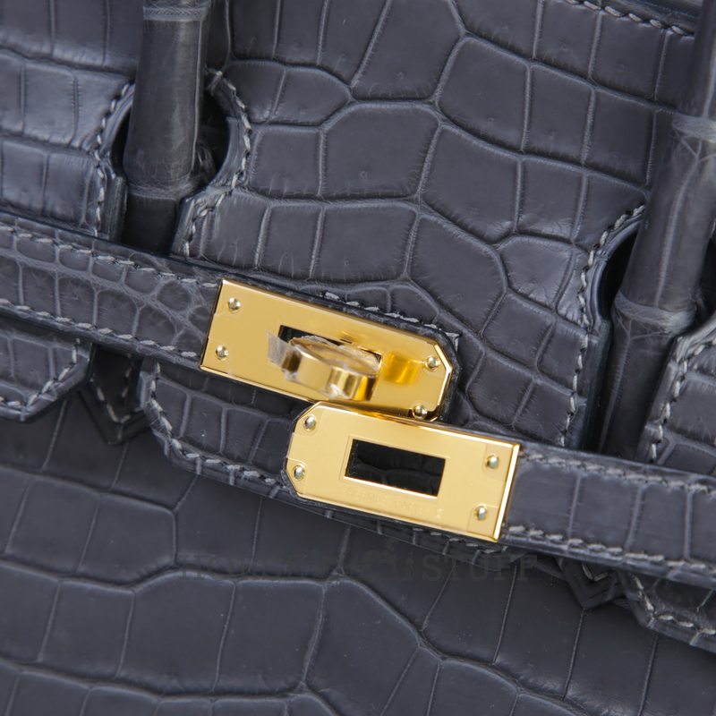 Hermès Birkin 25 Graphite Matte Crocodile Porosus GHW