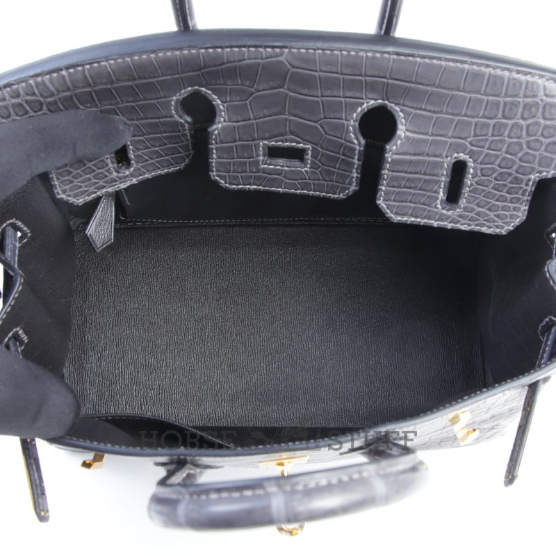 Hermès Birkin 25 Graphite Matte Crocodile Porosus GHW