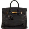 Hermès Birkin 25 Graphite Shiny Crocodile Porosus GHW