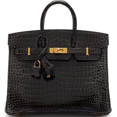 Hermès Birkin 25 Graphite Shiny Crocodile Porosus GHW
