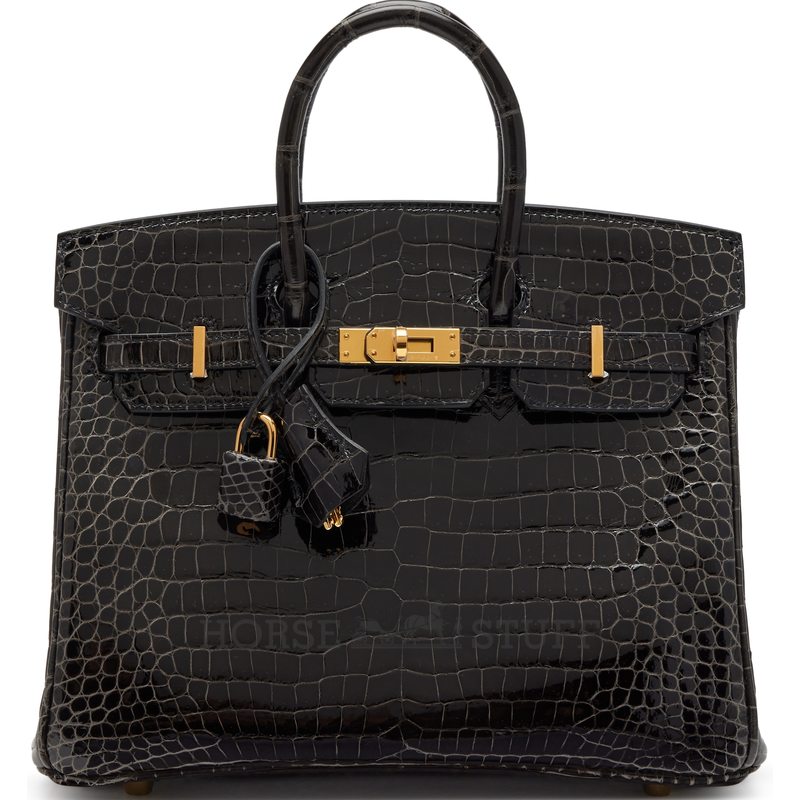 Hermès Birkin 25 Graphite Shiny Crocodile Porosus GHW