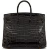 Hermès Birkin 25 Graphite Shiny Crocodile Porosus GHW