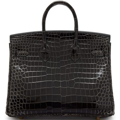 Hermès Birkin 25 Graphite Shiny Crocodile Porosus GHW