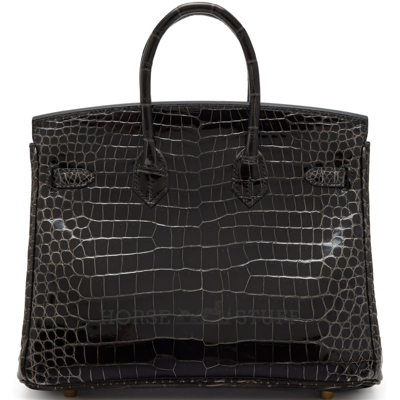 Hermès Birkin 25 Graphite Shiny Crocodile Porosus GHW
