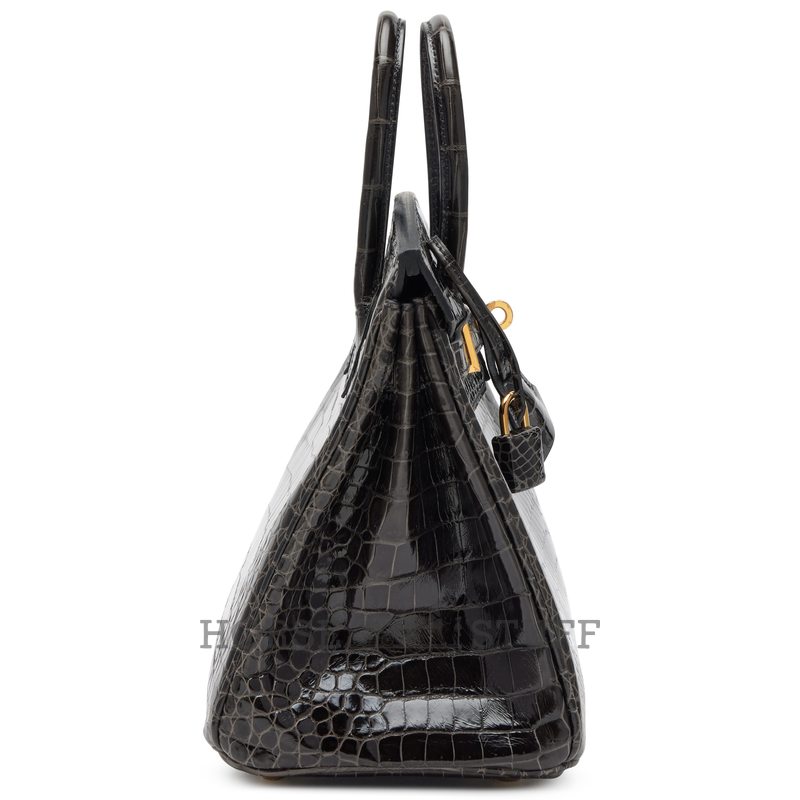 Hermès Birkin 25 Graphite Shiny Crocodile Porosus GHW