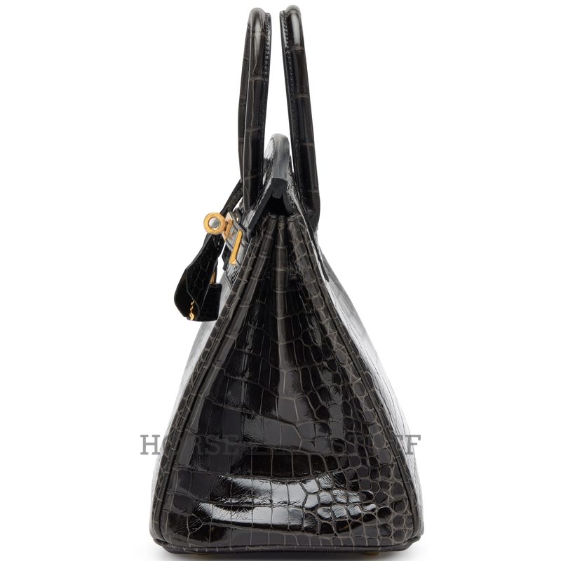 Hermès Birkin 25 Graphite Shiny Crocodile Porosus GHW