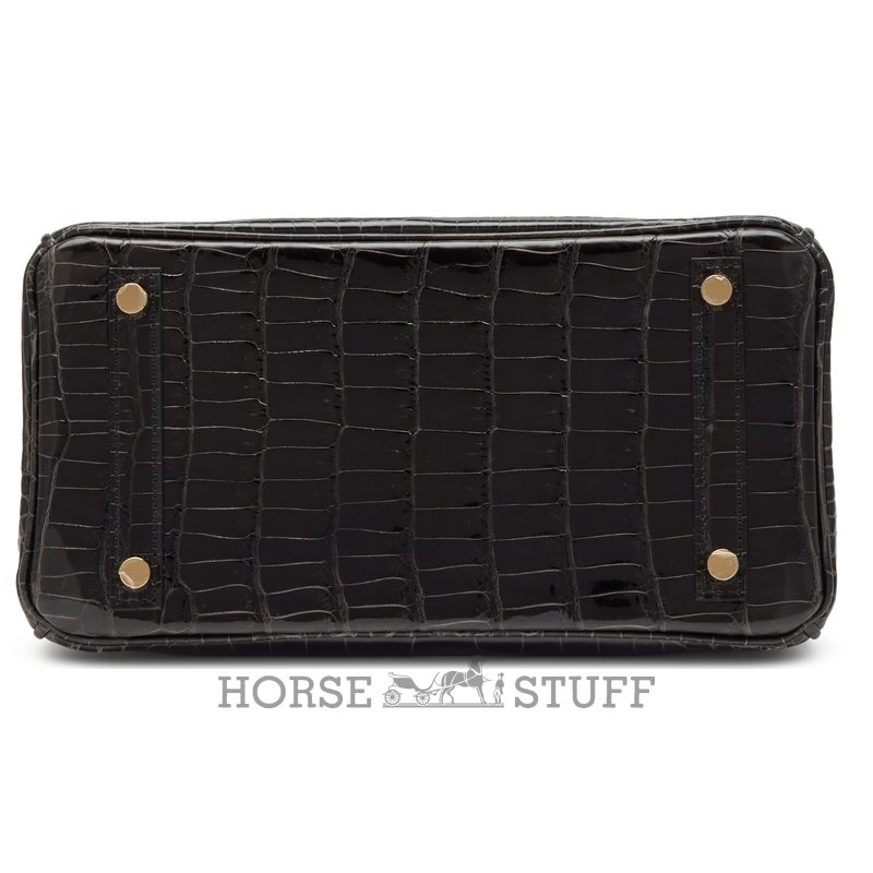 Hermès Birkin 25 Graphite Shiny Crocodile Porosus GHW