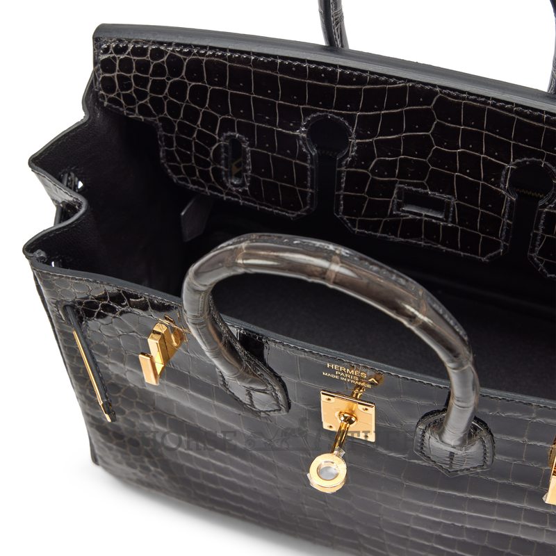 Hermès Birkin 25 Graphite Shiny Crocodile Porosus GHW