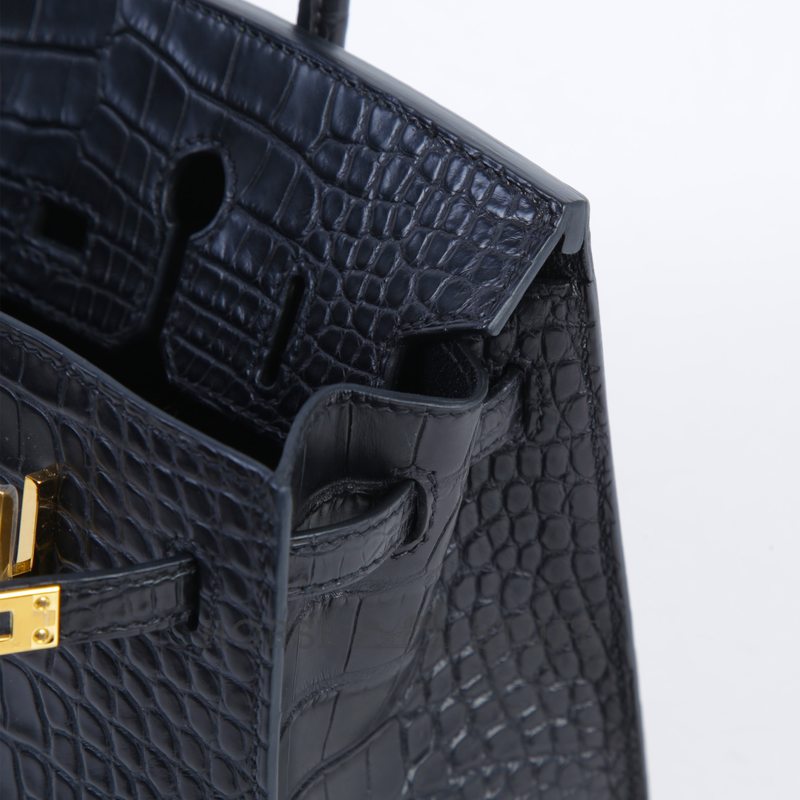 Hermès Birkin Sellier 25 Black Matte Crocodile Alligator GHW