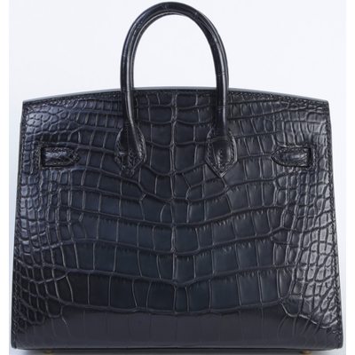 Hermès Birkin Sellier 25 Black Matte Crocodile Alligator GHW