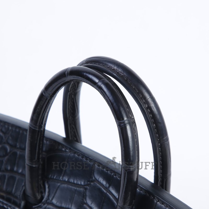 Hermès Birkin Sellier 25 Black Matte Crocodile Alligator GHW