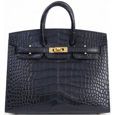 Hermès Birkin Sellier 25 Black Matte Crocodile Alligator GHW