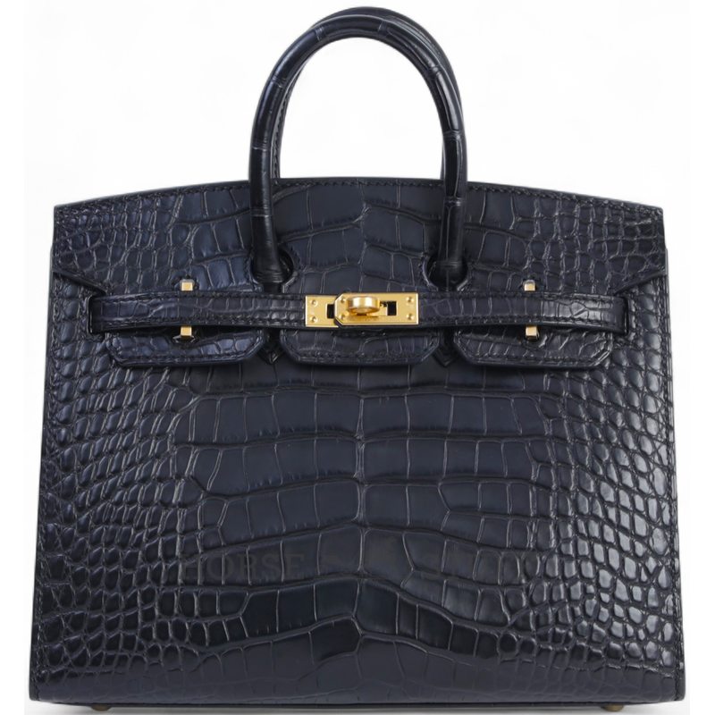 Hermès Birkin Sellier 25 Black Matte Crocodile Alligator GHW