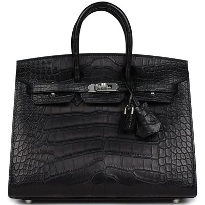 Hermès Birkin Sellier 25 Black Matte Crocodile Alligator PHW