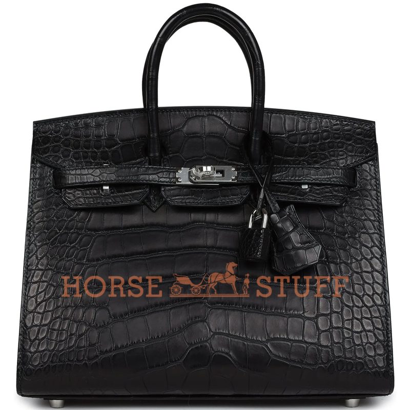 Hermès Birkin Sellier 25 Black Matte Crocodile Alligator PHW