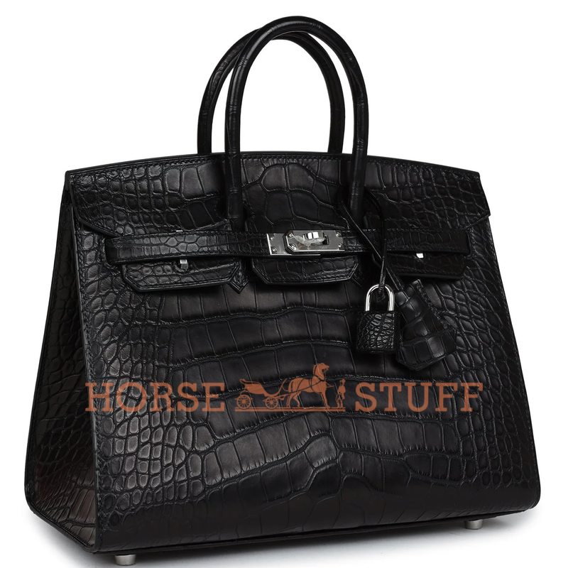 Hermès Birkin Sellier 25 Black Matte Crocodile Alligator PHW