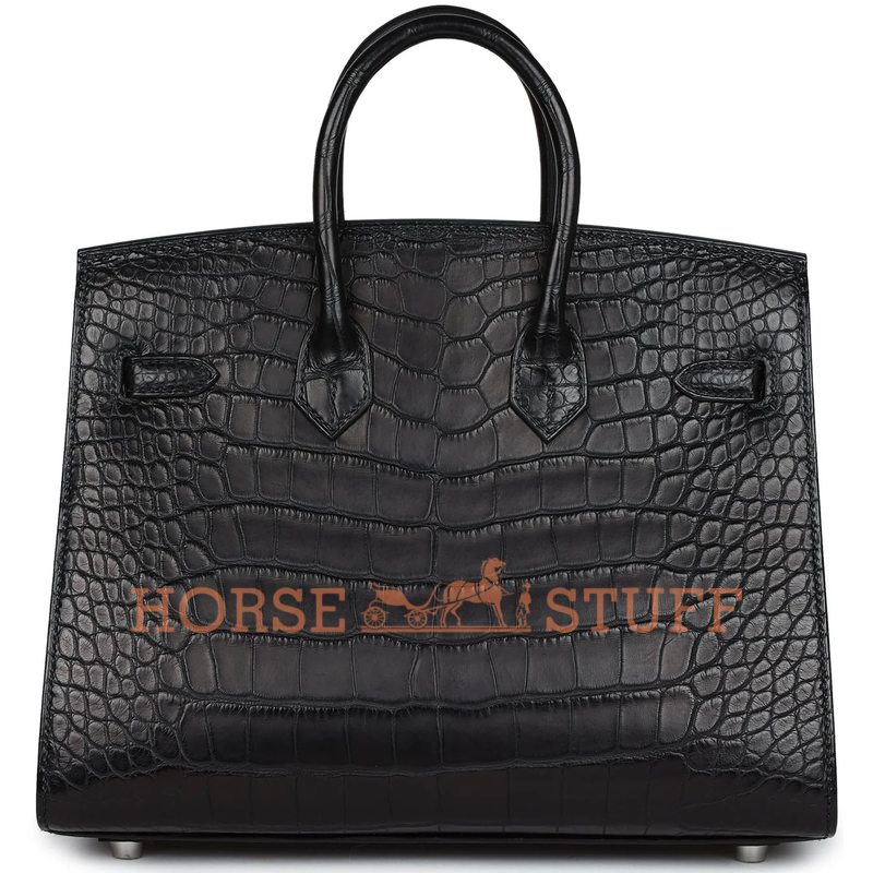 Hermès Birkin Sellier 25 Black Matte Crocodile Alligator PHW