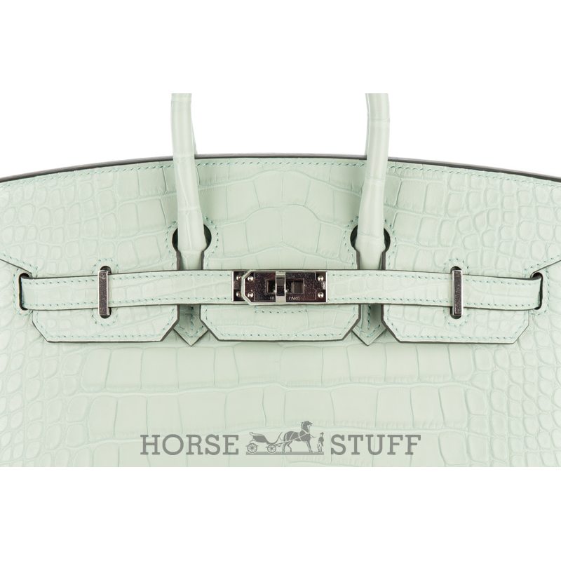 Hermès Birkin Sellier 25 Vert d'Eau Matte Crocodile Alligator GHW