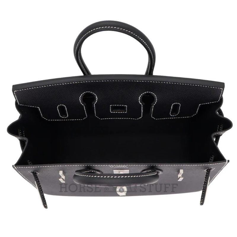 Hermès Birkin Sellier 25 Special Order Black with White Contrast Stitching Epsom BPHW