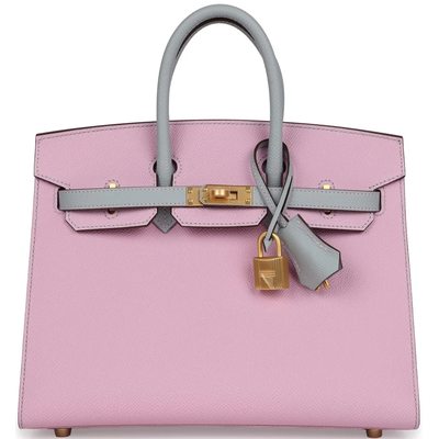 Hermès Birkin Sellier 25 Special Order Mauve Sylvestre / Blue Glacier Epsom BGHW