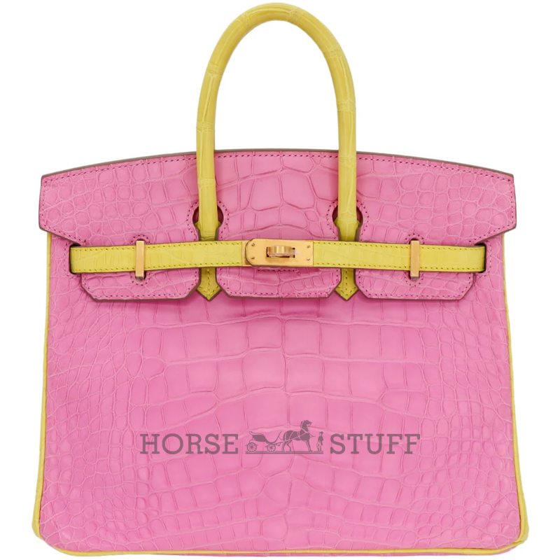 Hermès Birkin 25 Special Order HSS Bubblegum / Mimosa Matte Crocodile Alligator BGHW