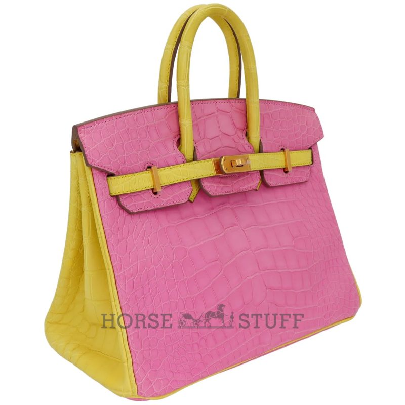 Hermès Birkin 25 Special Order HSS Bubblegum / Mimosa Matte Crocodile Alligator BGHW