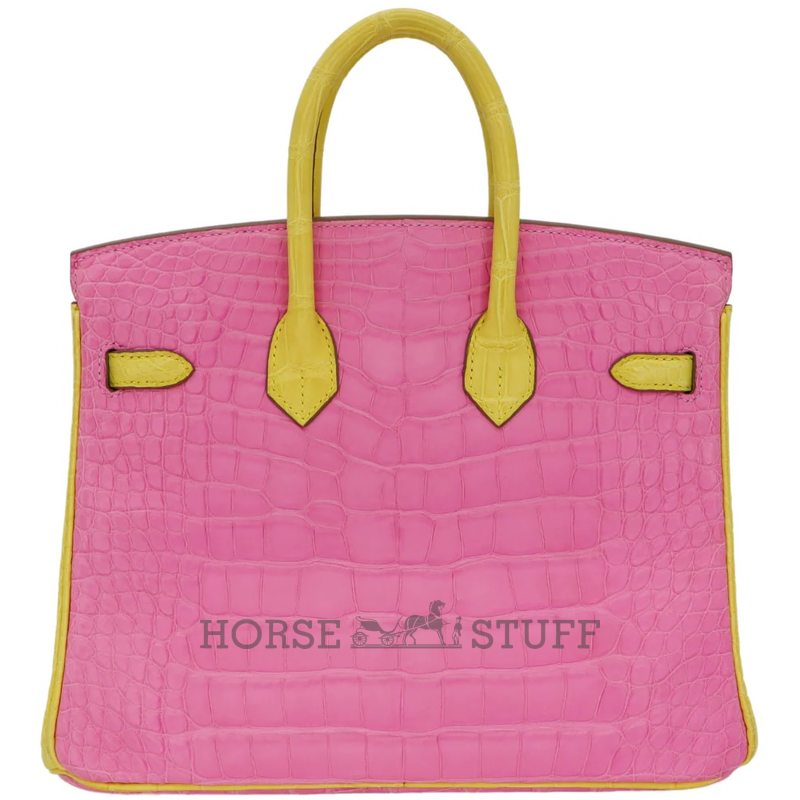 Hermès Birkin 25 Special Order HSS Bubblegum / Mimosa Matte Crocodile Alligator BGHW