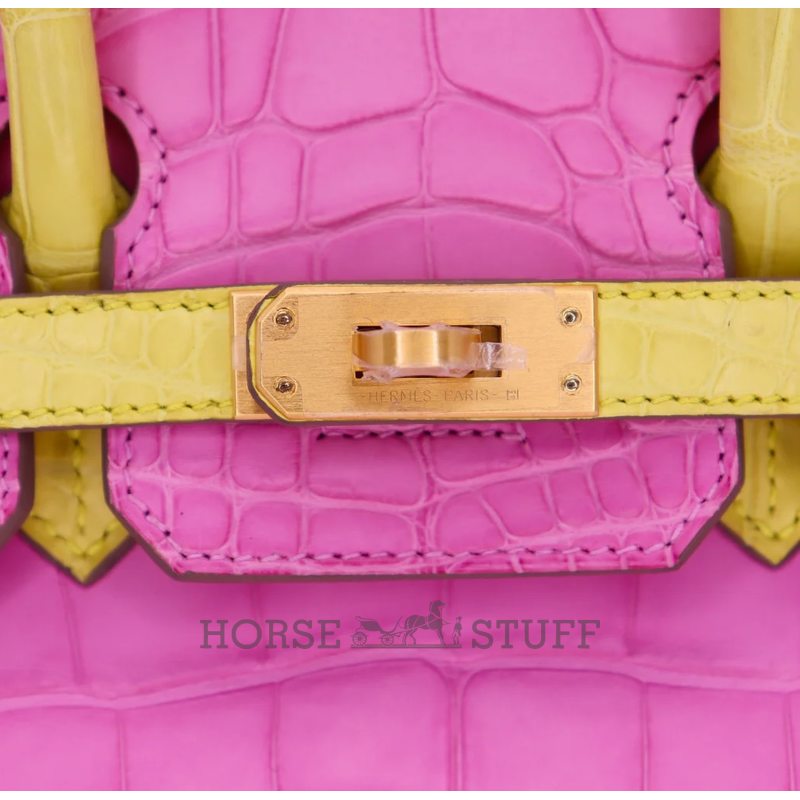 Hermès Birkin 25 Special Order HSS Bubblegum / Mimosa Matte Crocodile Alligator BGHW