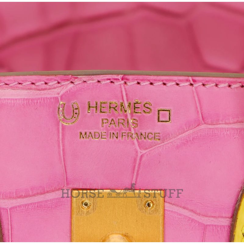 Hermès Birkin 25 Special Order HSS Bubblegum / Mimosa Matte Crocodile Alligator BGHW