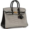 Hermès Birkin 25 Special Order HSS Gris Perle / Black Matte Crocodile Alligator BPHW
