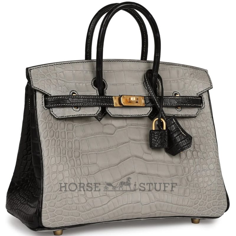 Hermès Birkin 25 Special Order HSS Gris Perle / Black Matte Crocodile Alligator BPHW
