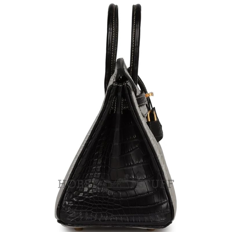 Hermès Birkin 25 Special Order HSS Gris Perle / Black Matte Crocodile Alligator BPHW