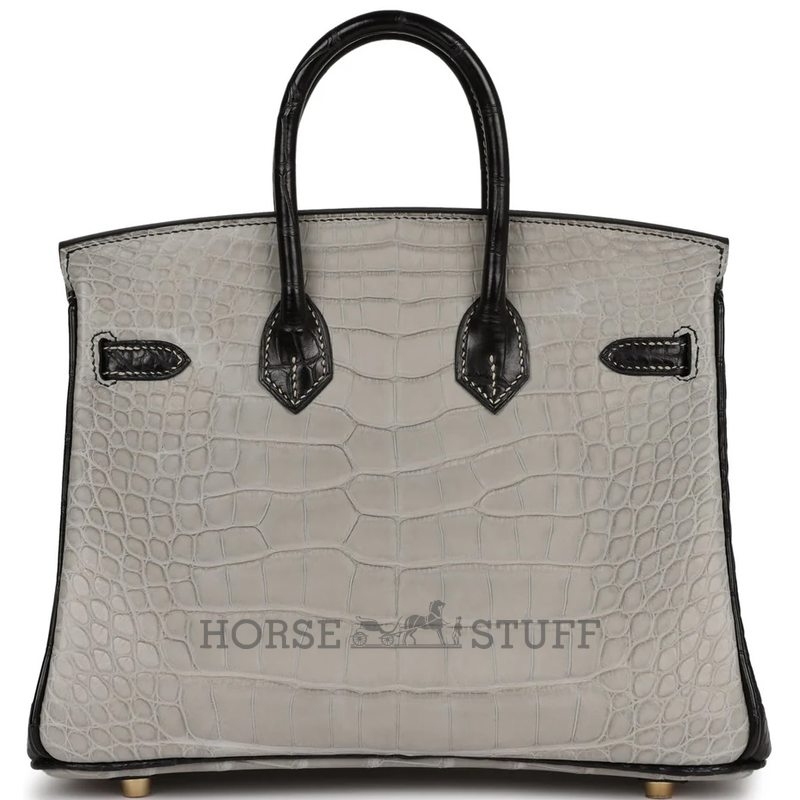 Hermès Birkin 25 Special Order HSS Gris Perle / Black Matte Crocodile Alligator BPHW
