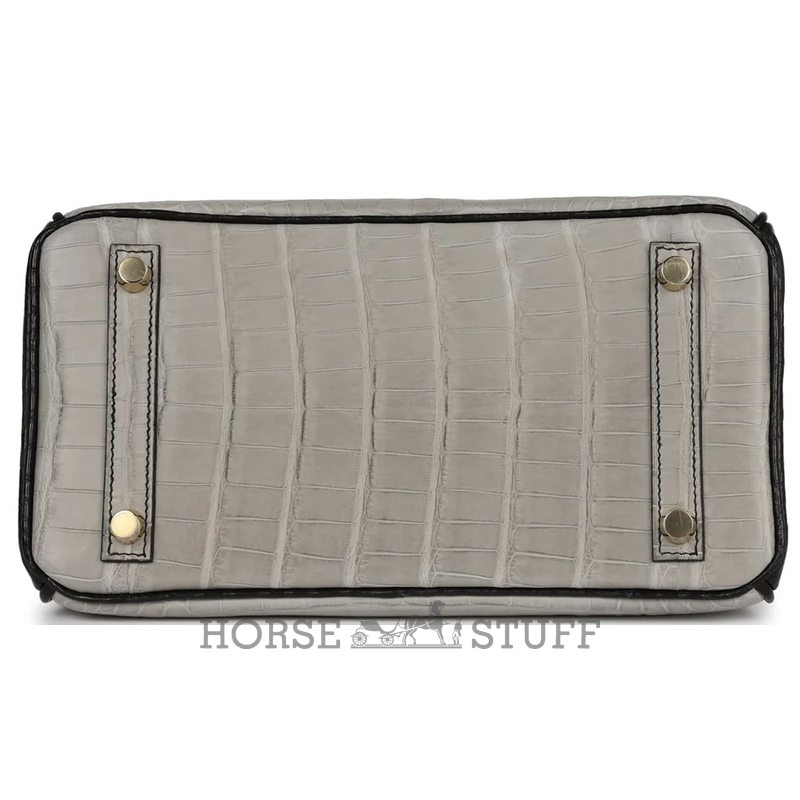 Hermès Birkin 25 Special Order HSS Gris Perle / Black Matte Crocodile Alligator BPHW