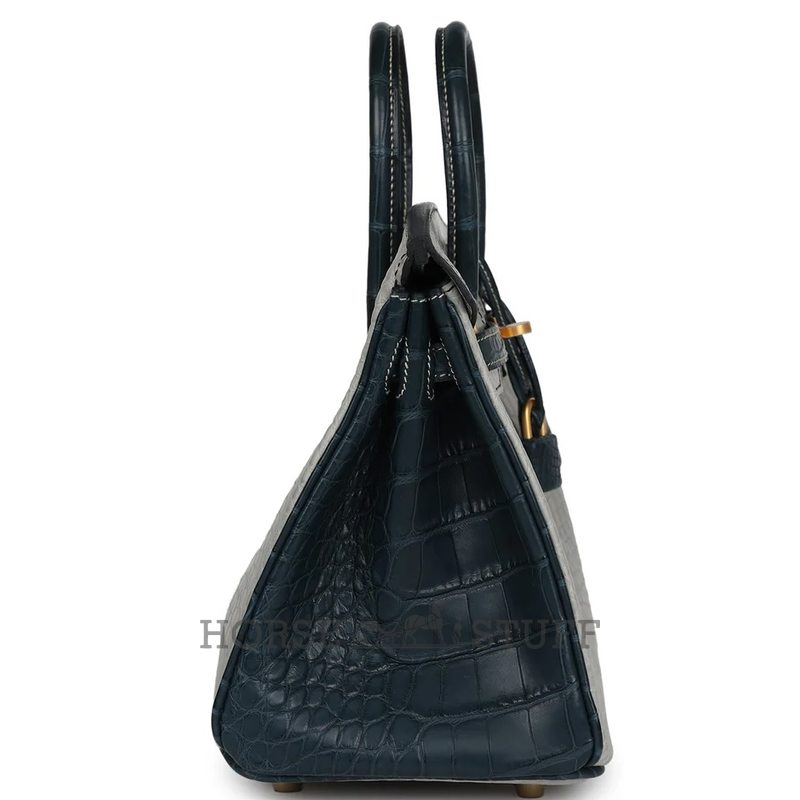 Hermès Birkin 25 Special Order HSS Gris Perle / Vert Rousseau Matte Crocodile Alligator BGHW