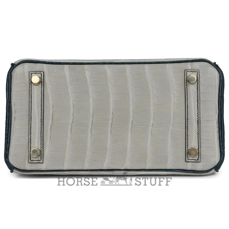 Hermès Birkin 25 Special Order HSS Gris Perle / Vert Rousseau Matte Crocodile Alligator BGHW